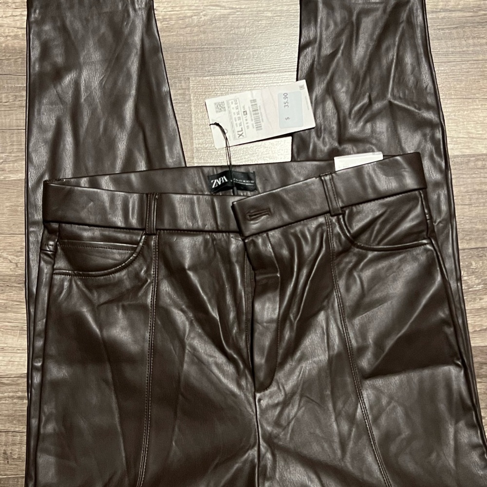 Zara Brown Faux Leather Pants